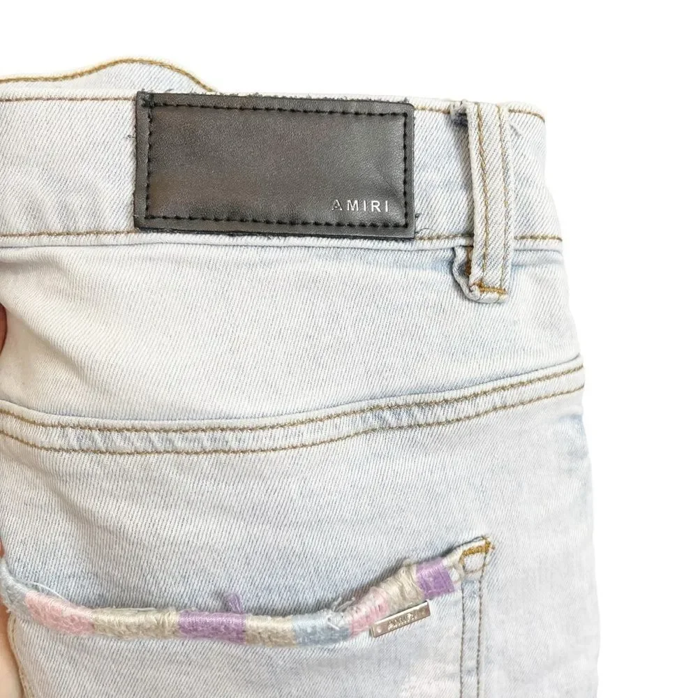AMIRI Painter Distressed Skinny Jeans Men's Size 36 Blue Tie‎ Dye Paint Spots
